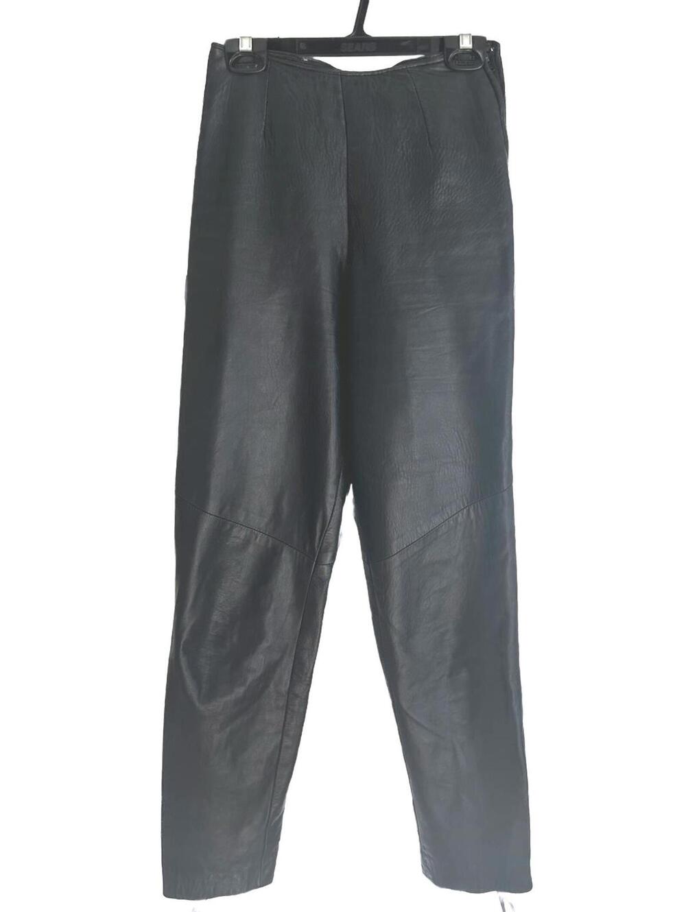 Danier High Rise Straight Leg Black Genuine Leather Women's Pants - Size 2